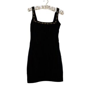 Cache Black Studded Bandage Mini Dress Gold Studs Square Neck Size 8